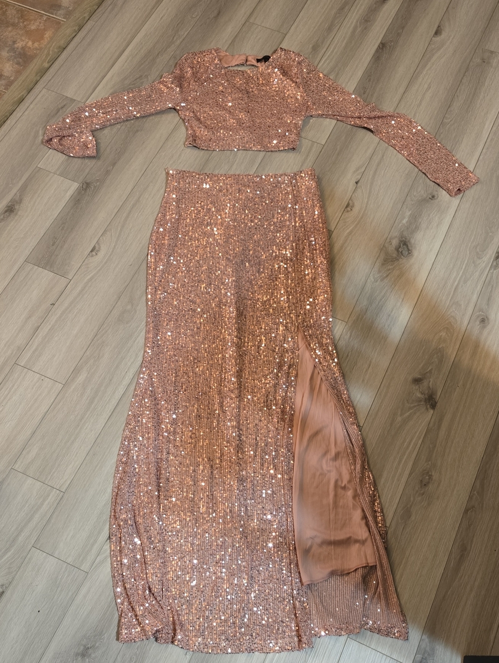 The Vintage Shop Rose Gold Sequin Two-Piece Gown